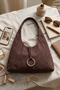 Women's Bitter Brown Suede Casual Shoulder Bag with Zipper and Lining, Wide Model - 5