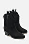 Alba Women's Black Suede Short Heel Cowboy Boots A030-K722