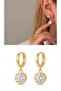 Round Zircon Stone Dangle Vip Steel Earrings - 2