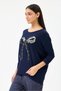 Women's Navy Blue Italian Ribbon Pattern Sequined Lycra Oversize Knitwear Sweater Size 40 - 46 - 2