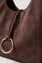 Women's Bitter Brown Suede Casual Shoulder Bag with Zipper and Lining, Wide Model - 7