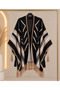 Women's Ethnic Patterned Tasseled Loose Oversized Knitwear Poncho – Winter Shawl Cardigan - 2