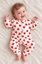 Baby Romper - Red Heart Patterned Long Sleeve Snap Romper