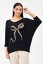 Women's Black Italian Ribbon Pattern Sequined Lycra Oversize Knitwear Sweater Size 40 - 46