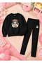 Girl's Crew Neck Sweatshirt and Skinny Leggings Set, 2-Piece Printed Top and Bottom Set