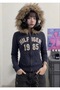 Navy Blue 1985 Y2K Vintage Crop Furry Hooded Sweatshirt