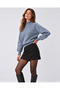 Blue Raglan Sleeve Knit Sweater - 5