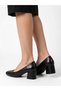 Women's Black Leather Thick-Heeled Classic Shoes Stylish and Elegant Heeled Shoes - 3