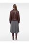 Long Sleeve Shirt Collar Buttoned Pocket Belted Cropped Faux Leather Jacket - 4