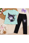 Girl's Green Children's Short Sleeve Kromi Printed T-Shirt and Leggings 2-Piece Set