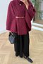 Belted Single Button Detailed Oversize Women's Winter Modest Poncho - 3