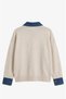 Cream Colored Sweater with Denim Detail on the Collar and Sleeves - 2