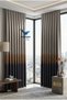 Artemis Navy Blue Gray Gold Gradient Panel Background Curtain 2 Piece Set (Double Panel) Frequent Pleated Living Room and Bedroom Curtain