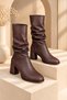 Alessia Women's Brown Bellows Almond Toe Thick Heeled Daily Stylish Boots - 4