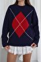 Navy Blue Elva Diamond Patterned Sweater - 4