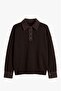 Bitter Brown Collared Sweater with Denim Detail on the Sleeves