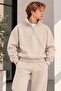 Unisex Oversize Half-Zipper Stand Collar 3 Thread Sweatshirt