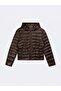 Regular Fit Puffy Hooded Brown Coat - 3