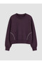 Alita City Lcw Kids Plum Oval Collar Girls' Soft Touch Sweatshirt with a Difference in Color
