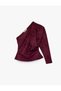 Asymmetrical One-Shoulder Long Sleeve Zipper Detailed Suede Look Blouse