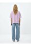 Relaxed Fit Faded Fabric Lilac T-Shirt with Print Detail - 3