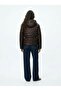 Regular Fit Puffy Hooded Brown Coat - 2