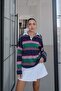 Green Shirt Collar Striped Slim Sweatshirt