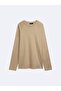 Regular Fit Raglan Sleeve Basic Beige Sweatshirt - 4