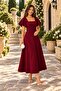 Women's Square Neck Flared Sleeves Flared Crepe Fabric Midi Length Dress - 2