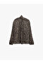 Long Sleeve Oversize Scarf Collar Bambi Printed Satin Shirt with Zipper - 2