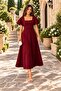 Women's Square Neck Flared Sleeves Flared Crepe Fabric Midi Length Dress - 3