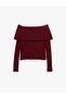Slim Fit Long Sleeve Madonna Collar Knitwear Off-The-Shoulder Sweater - 6
