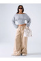 Metal Detailed Boat Neck Draped Long Sleeve Crop Blouse - 3