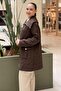 Stone Embellished Wide Collar Zippered Quilted Coat - 2