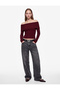 Slim Fit Long Sleeve Madonna Collar Knitwear Off-The-Shoulder Sweater