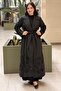 Double-Breasted Collar Embossed Sequin Floral Pattern Parachute Trench Coat - 2