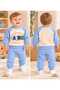 Baby Boy 100% Cotton Snap Fasteners on the Shoulder Nature Embossed Embroidery Bottom and Top Quilted Winter 2-Piece Set - 7