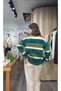 Khaki Green Striped Furry V-Neck Buttoned Knitwear Cardigan - 2