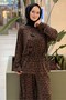 Leopard Patterned Asymmetrical Buttoned V-Neck Cut Tunic Trousers Set - 3