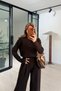 Crew Neck Long Sleeve Basic Brown Tshirt