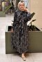 Ruffled Shawl Collar Patterned Belted Dress