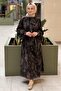 Ruffled Shawl Collar Patterned Belted Dress - 2