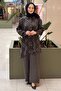 Self-Patterned Shiny Thread Striped Shirt and Pants Set - 2