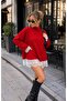 Women's Ecru Lace Detailed Half Turtleneck Oversize Knitwear Sweater - 3