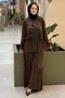 Leopard Patterned Asymmetrical Buttoned V-Neck Cut Tunic Trousers Set - 2