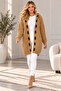 Women's No-Closure Long Sleeve Hooded Diamond Patterned Stripe Detailed Elegant Relaxed Fit Soft Textured Daily Camel Knitwear Cardigan - 6