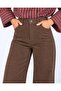 Women's Bitter Brown Five-Pocket Wide-Leg Velvet Textured Trousers - 3