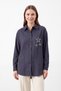 Star Sequined Suede Shirt with Pockets Navy Blue
