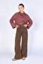 Women's Bitter Brown Five-Pocket Wide-Leg Velvet Textured Trousers