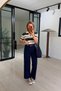 Wide Leg Draped Navy Blue Loose Pants
